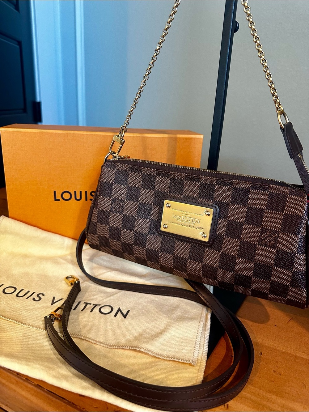 Louis Vuitton Dark Brown Damier Ebene Chain Strap Crossbody Bag